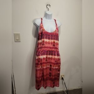 Banana Republic Size 14 Silk Pink Tie Dye Print Dress With Pockets